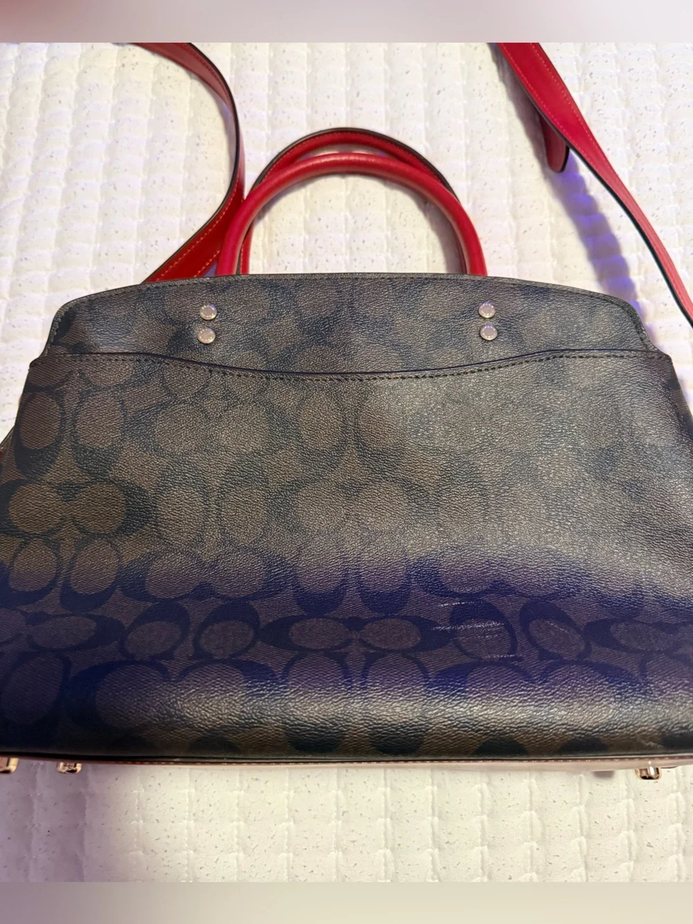 Coach Black Signature Satchel with Red Handles and Strap